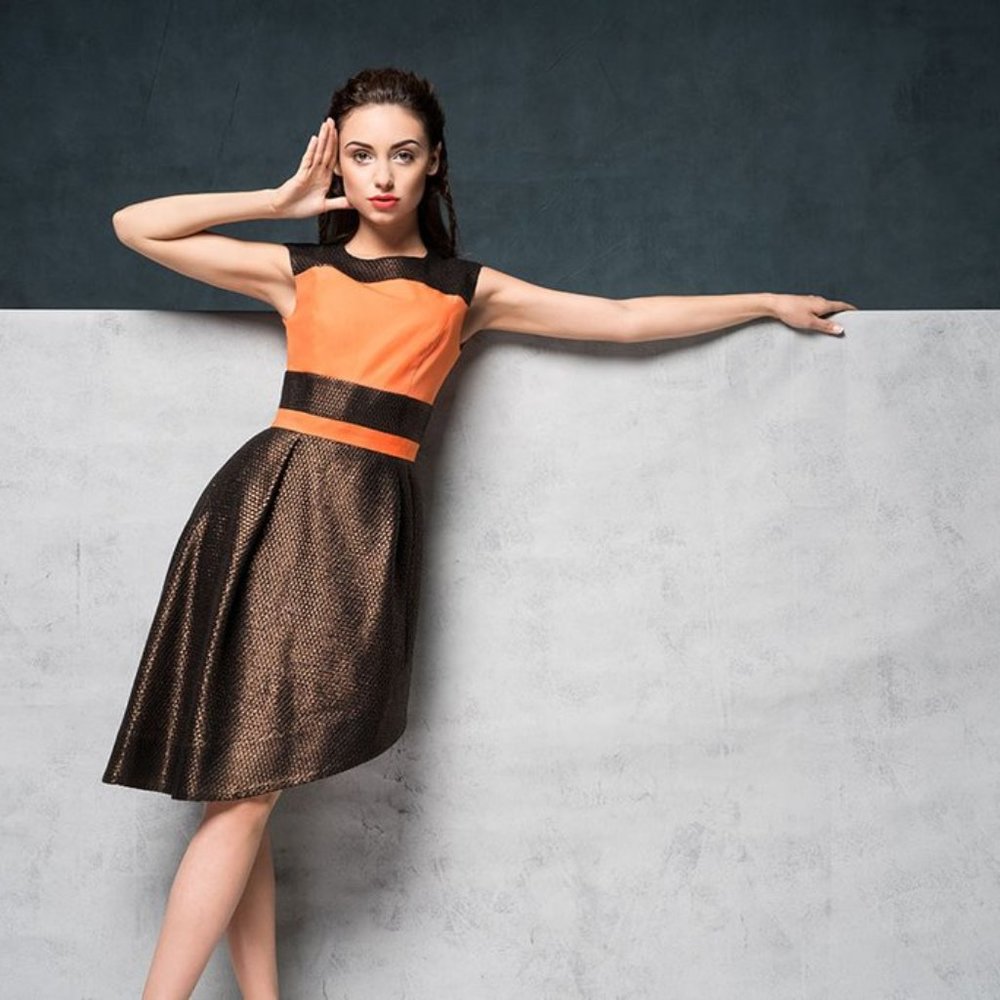 ORANGE-CHOCOLATE SLEEVELESS DRESS